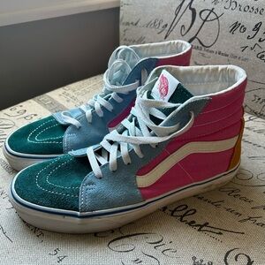 2. Van’s Off The Wall Sk8-hi; multi color block suede men’s 9